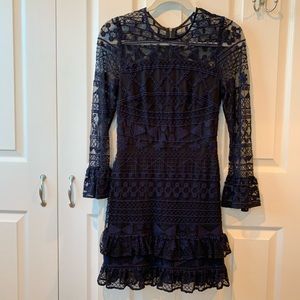 Parker XS black and blue lace long sleeve dress